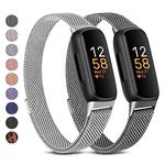 Vanjua 2 Pack Metal Band for Fitbit Inspire 3 Bands Women Men, Stainless Steel Adjustable Straps Replacement Bands for Fitbit Inspire 3 Fitness Tracker (Space Grey+Sliver)