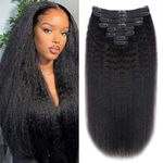 lianlian Clip in Hair Extensions Real Human Hair Kinky Straight 8pcs 120g With 18 Clips Natural Black Remy Human Hair Extensions Clip in Hair Extensions for Black Women(Clip Kinky Straight, 20 inch)