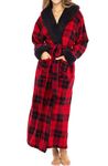 Alexander Del Rossa Women's Warm Fleece Robe with Hood, Long Plush Bathrobe, Small-Medium Red Buffalo Check Plaid with Black Sherpa (A0273Q4BMD)