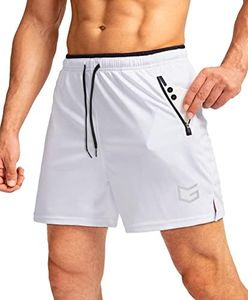 G Gradual Men's Running Shorts with Zipper Pockets Quick Dry Gym Athletic Workout 5" Shorts for Men (White, XX-Large)