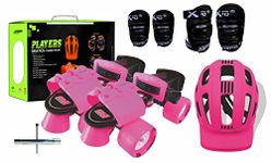 jaspo Unisex Cruiser Senior Players Quad Adjustable Outdoor Wheel Roller Skates Combo (Suitable For 6 To 14 Years) (Pink)