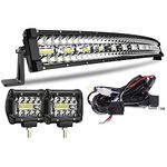 KEENAXIS 32 Inch Curved LED Light Bar Offroad On Grill Bumper Windshied W/Rocker Switch Wiring Harness Kit for Tacoma Polaris RZR F150 ATV Golf Dodge Ram GMC