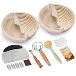 KOACKL Sourdough Bread Starter Kits Banneton Sourdough Bread Making Tools, Banneton Proofing Basket with Linen Cover Making Bread Basket for Baking Dough with Rising Pattern (Round & Round)