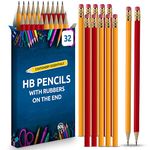 SOL 32pk HB Pencils With Rubbers On The End | HB Pencil Pack with Erasers | Writing Pencils for Children I Kids Pencils for School Supplies I School Pencils for Party Bag | Pack of Pencils Sticker