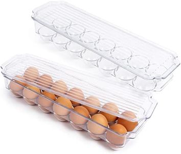 Greenco Refrigerator Organizer Bins for Eggs - Eggs Container for Refrigerator - 14 Egg Organizer Container with Lid & Durable Handle - Stackable Plastic Egg Holder for Refrigerator - Clear, Set of 2