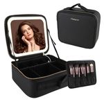 DaizySight Travel Makeup Bag with Led Light Mirror, Large Capacity Cosmetic Organizer Vanity Travel Case for Make up with Adjustable Compartment - Black