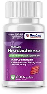 GenCare - Tension Headache Relief Pain Reliever with Acetaminophen 500 mg & Caffeine 65 mg (200 Caplets) Best Value Bulk Extra Strength for Head, Migraine, Joint Pain & Body Ache Relief Medicine