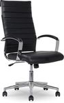 Amazon Basics High-Back Executive Swivel Office Desk Chair with Ribbed Puresoft Upholstery - Black, Lumbar Support, Modern Style