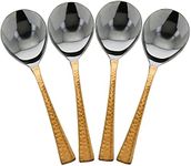 VAKRATUNDA KITCHENWARES Set of 4 Serving Spoon with Hammer Copper Handle, Spoons for Dinnerware Serve ware, Non-Slip Serving Tools for Modern Kitchen, Serving Spoons for Home, 8”