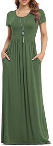 VIISHOW Women's Plus Size Short Sleeve Loose Plain Maxi Dresses Casual Long Dresses Maternity Dresses with Pockets（Army Green,3X-Large）