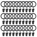 WMYCONGCONG 40 PCS 4mm Thicken Curtain Rings with Clips 1 Inch Black Decorative Drapery Rustproof Vintage Curtain Hooks, Curtain Hangers Clips Drapery Rings for Drapes, Caps