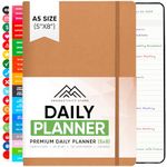 Productivity Store Daily 2024 Planner - Daily Planner 2024-2025 & Agenda Book with Daily Tasks & Schedule - A5 5.3" x 8.3" - 6 Month Undated - Leather