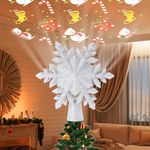 Biupky Christmas Tree Topper Lighted with 6 Projection Modes, 3D Snowflake Dynamic Projection Tree Toppers Christmas Decorations, Christmas Tree Topper Projector for Indoor Christmas Tree Decorations