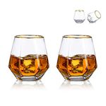 Diamond Whiskey Glasses Set of 2 Water Juice Tumbler Tilted Scotch Glass 300ml Whisky Glass Modern Look Glassware for Bourbon/Rum/Bar Tumbler