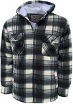 G Street Mens Padded Shirts Lumberjack Collared Hooded Flannel Check Jacket Thick Quilted Work Wear Warm Thermal Fleece Fur Lined Top Casual Coat (White New, XX-Large)