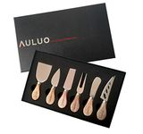 AULUO Cheese Knives Gift Set of 6, Stainless Steel Cheese Knife Set Wooden Handle, Gifts for Cheese Lovers