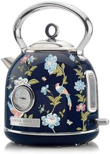 Laura Ashley Elveden Navy Kettles Electric 1.7 Litre - Stainless Steel Electric Kettles Fast Boil Quiet - 2.2KW Rapid Boil Electric Kettle Cordless - Overheating & Boil Dry Protection Pyramid Kettle