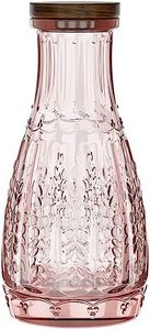 elle décor Colored Glass Carafe with Wood Lid | Leak-Proof Glass Pitcher for Water, Juice, Mimosa Bar, Iced Tea | Drink Containers for Fridge | Food-Grade Silicone | 1 Liter | Dishwasher Safe