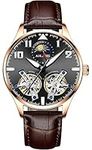 B BINGER Men's Skeleton Watches Automatic Mechanical Ailang Watch with Dual Balance Wheels (Gold Black)