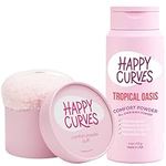 HAPPY CURVES Comfort Powder: Talc Free Anti Chafe Body & Foot Powder Deodorant to Control Inner Thigh Chafing, Underboob, and Butt Sweat All Women (113 g (Pack of 1), Tropical + Puff)