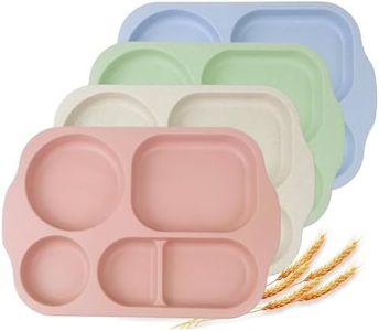 4 Pcs 12" Unbreakable Divided Dinner Plates for Kids Adults Fast Food, Reusable Lightweight Portion Plates with 5 Compartments, Microwave and Dishwasher Safe Plate for Daily Use Camping Picnic