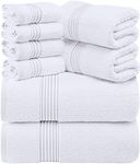 Utopia Towels - 8 Piece Premium Towel Set, 2 Bath Towels, 2 Hand Towels and 4 Washcloths -100% Ring Spun Cotton - Machine Washable, Super Soft and Highly Absorbent (White)