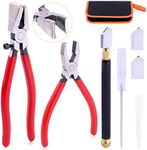 Rustark 3Pcs Premium Glass Running Breaking Pliers and Class Cutter Kit, Heavy Duty Glass Cutting Tool with Rubber Tip, Work Great for Stained Glass, Mosaics, Fusing, Breaking