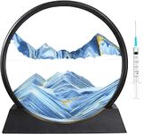 Harions 3D Dynamic Sand Art Showpieces Liquid Motion, Round Glass 3D Deep Sea Sandscape in Motion Display Flowing Sand Frame Relaxing Desktop Home Office Work Decor [ 7", Blue ]