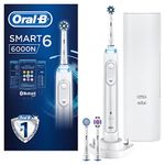 Oral-B Smart 6 Electric Toothbrushes For Adults, App Connected Handle, 3 Toothbrush Heads & Travel Case, 5 Modes, Teeth Whitening, 2 Pin UK Plug, 6000N