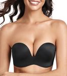 Lemorosy Strapless Bra Women's Anti-Slip Invisible Seamless Wireless Push up Lift Support(Black,38D)