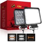 Firehawk LED Light Pods Bar 4 Inch 30000LM 60W Square Spot Flood Amber White Driving Offroad Fog Work Backup Bumper for Truck Jeep ATV UTV SUV Tractor Motorcycle 4x4 Cart Trailer Boat Waterproof 2PCS