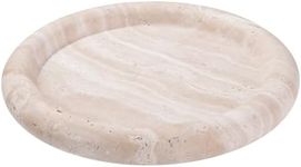 Navaris Travertine Decorative Tray - Durable Bathroom Organiser Dish - Circular Trays for Perfume, Jewellery, Vanity & Coffee Table Decor - Dia. 20 x 2.5 cm Round Tray, Beige