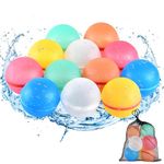 Reusable Water Balloons, 12 Pcs Silicone Reusable Magnetic Water Balloons with Mesh Bag, Quick Self-Sealing Splash Ball Water Bomb for Kids Adults Outdoor Summer Water Toys Game Fun Party Supplies