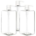 Youngever 3 Pack Pump Bottles for Shampoo 32 Ounce (1 Liter), Square Empty Shampoo Pump Bottles, Plastic Cylinder with Lockdown Leak Proof Pumps