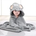 MumsLap Hooded Baby Towel - Premium Soft Baby Bath Towel for Bathtub for Newborn, Infant-Ultra Absorbent, Natural Baby Stuff Towel for Boys and Girls (Bear, Kitty & Puppy) (Elephant) | Polyester Blend