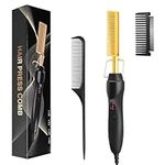 Hot Comb Hair Straightener - QiBaLee Hot Comb Electric Heating Ceramic Pressing Combs for Black Hair, Wigs & Beard Straightening Comb Heated Brush, Portable Anti-Scald Beard Straightener Press Comb