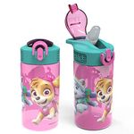 Zak Designs Kids Durable Plastic Spout Cover and Built-in Carrying Loop, Leak-Proof Water Design for Travel, (16oz, 2pc Set), Paw Patrol Skye Bottle 2pk