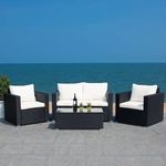 DEVOKO 4-Piece Outdoor Patio Furniture Chat Sofa Set, Loveseat, Glass Top Center Table, All-Weather Hand-Woven Wicker for Outdoor, Garden, Lawn, Backyard (Balck and White)