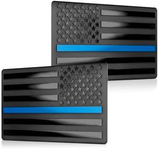 3D Black American Flag Decal for Car with Blue Line | Embossed Aluminum – 1 Pair 5"x3" Matte Black Brushed Metal | UV-Proof Rust-Free US Flag Stickers for Car, Truck, SUV, Motorcycle, Laptop