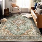 VOTOWN HOME Area Rug 6'x9' - Vintage Design Washable Living Room Rug with Non-Slip Rubber Backing, Non-Shedding, Faux Wool Vintage Boho Area Rug for Bedroom, Dining Room and Laundry Room