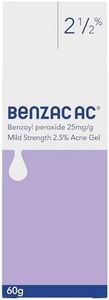 Benzac AC 2.5% Mild Acne Gel 60g, Effective Acne Treatment, Kills 94% of Bacteria That Causes Acne, Contains Benzoyl Peroxide, Unblocks Pores, Blackheads & Whiteheads, Dermatologist Tested