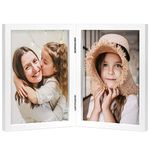 ORIVAN 4x6 Double Picture Frames Hinged Folding Photo Frames with Glass Vertical Stand Frames (White)