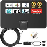 TV Aerial - Digital TV Aerial Indoor 250+ Miles Long Range - Amplified HD TV Antenna Indoor for Freeview TV Support 4K 1080P Local TV Channels with Booster & 16.4 ft Coax Cable