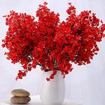 SATYAM KRAFT 1 Bunch Artificial Babys Breath Gypsophila Flower Sticks Fake Bunch Decorative Items for Home,Living Room,Table Decoration, Deepawali (Without Vase)(Red)(Fabric)