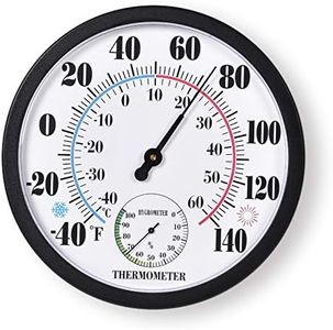 Indoor Outdoor Thermometer Large Numbers Wall Thermometer Hygrometer Waterproof Does not Require Battery 10 inch Wireless Hanging Hygrometer Garden Decoration (Black)