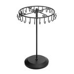 Qaeoity Rotating Necklace Holder Jewelry Organizer Display Stand 14-Inch with 23 Hooks Black, short-black, 8.27 * 5.9 * 13.8inch (HS01)