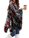 Oleda Shawls for Women Knitted Cardigans Sweaters Open Front Poncho Cape Outwear Coat Fall Winter Ponchos with Tassel (Black & Red)