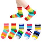 Marchare Girls SemlessCrew Cotton Socks Kids Casual Socks School Socks Rainbow Stripes Color A 5 Pack 3-5 Years