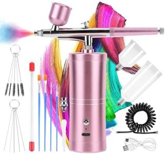 Airbrush Kit with Compressor Rechargeable Portable Air Brush Paint Kit High-Pressure Nail Airbrush with Nozzle and Cleaning Brush Set for Nail Art, Makeup, Painting, Cake Decor (Pink) (Pink)