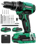 FEBOGER Cordless Drill Driver Set 21V, Cordless Hammer Drill with 2 Batteries 2.0Ah, 25+3 Torque, 42N.m Max Electric Drill Set, 2 Speed, LED Light,14PCS Drill Bits for Home and Garden DIY Project